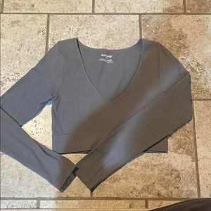 Garage Women's Gray Ribbed Long Sleeve Top